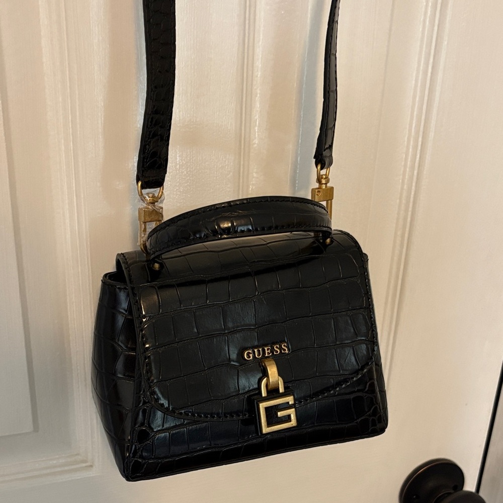 GUESS Black Croc-Texture Mini Bag